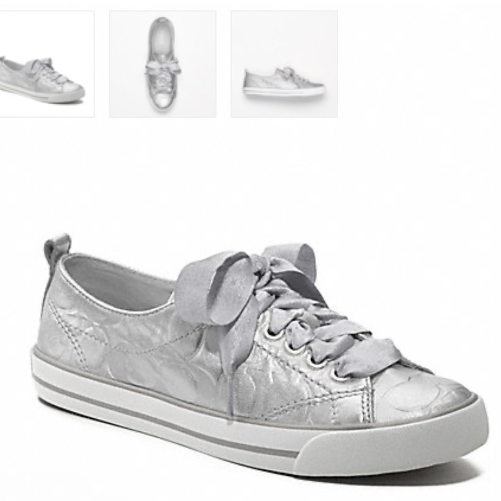 Coach Silver Metallic Suzzy Leather Coated Canvas Sneaker Size 7